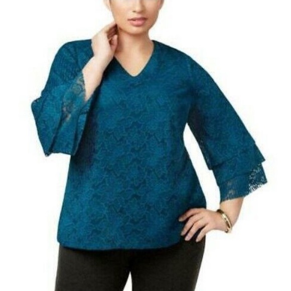 Charter Club Tops - Charter Club Tiered Lace Top Deep Pine